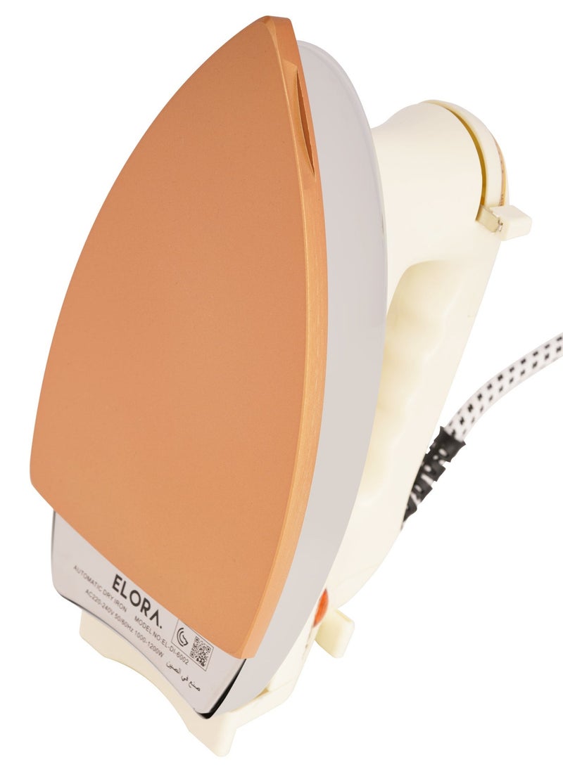 Elora Automatic Dry Iron with Temperature Dial & Auto Shut-Off | Heavy-Duty Ceramic Coating, 1200W – EL-DI-6002 (White) - Image 3